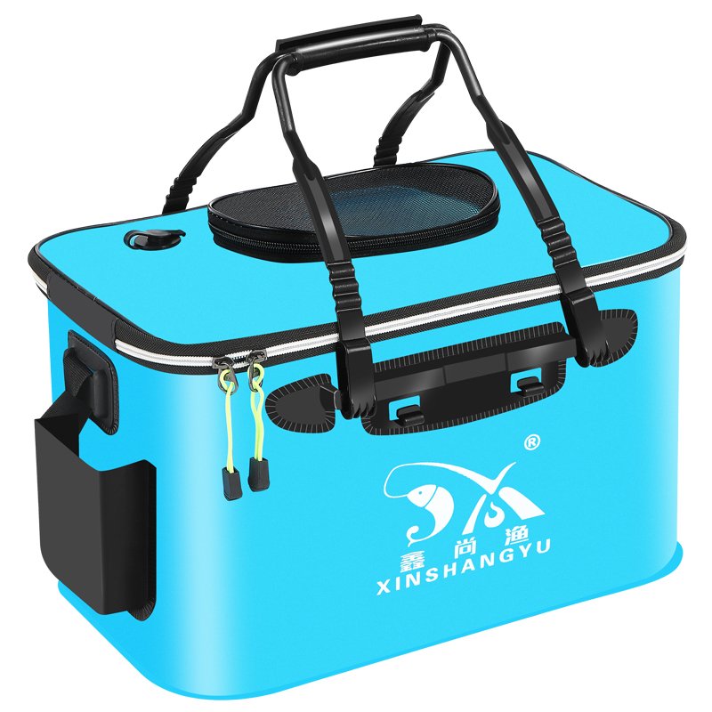 live fish drums, buckets of fish, tank of eva folding, buckets of water, bag of gear for drums